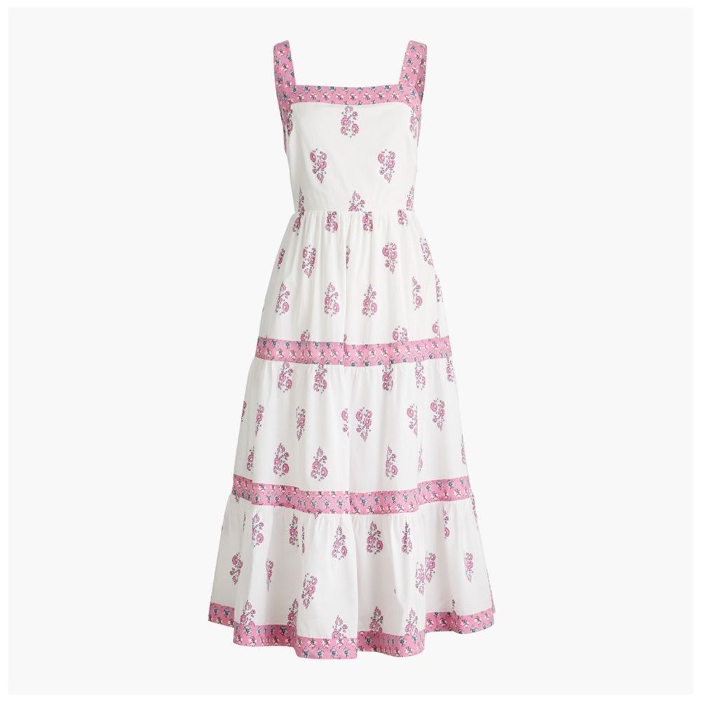 J. Crew Floral Block Print Pink and White Midi Dress